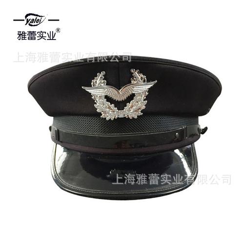 帽子工厂定制中高档军帽大盖帽黑色亮漆皮帽沿保安大盖帽男大檐帽
